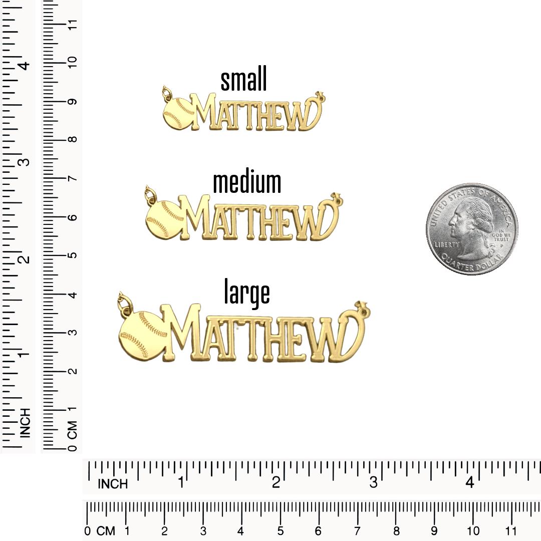 Custom Baseball Name Necklace: Sterling Silver, 10k, or 14k Gold