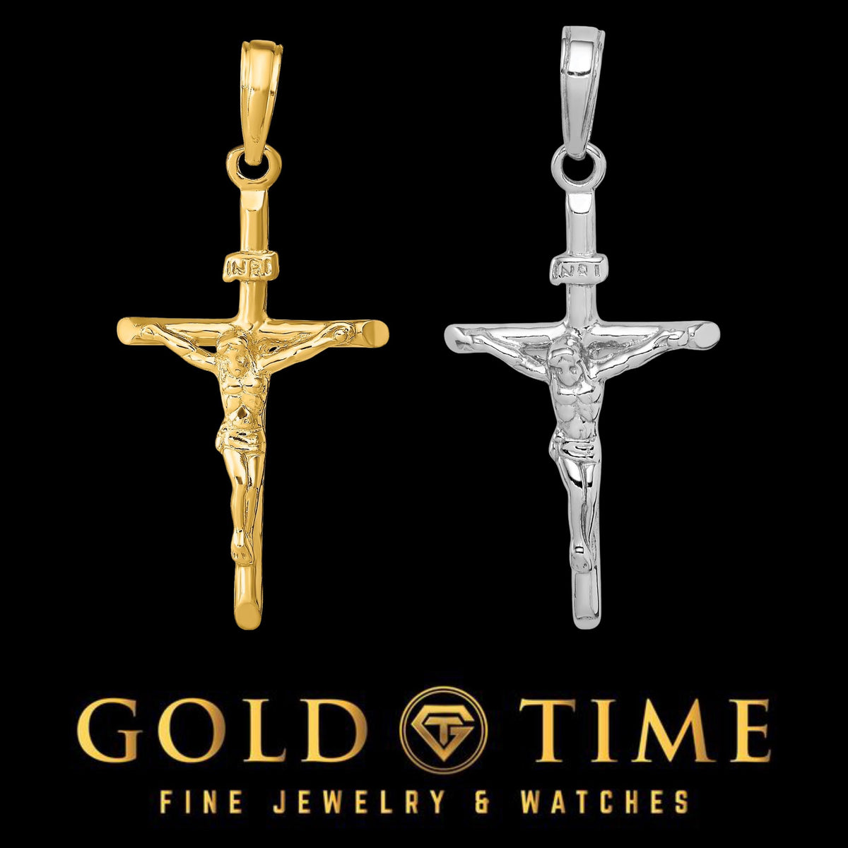 10K or 14K Gold Crucifix INRI Cross Pendant