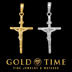 10K or 14K Gold Crucifix INRI Cross Pendant