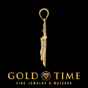 Side angle of gold crucifix