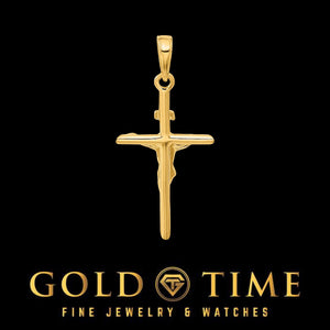 Gold cross pendant on a black background with 'Gold Time' branding.