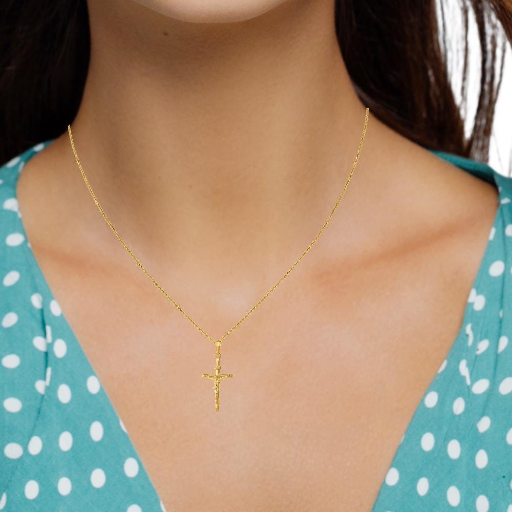 10K or 14K Gold Crucifix INRI Cross Pendant