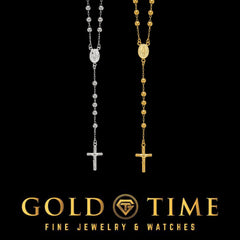 24" Beaded Sterling Silver Rosary Necklace for Men & Women, Polished Finish, Gold-Plated or Silver, Catholic Cross Gift Jewelry