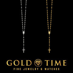 24" Beaded Sterling Silver Rosary Necklace for Men & Women, Polished Finish, Gold-Plated or Silver, Catholic Cross Gift Jewelry