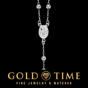 Sterling silver rosary necklace beads and oval center medal detail