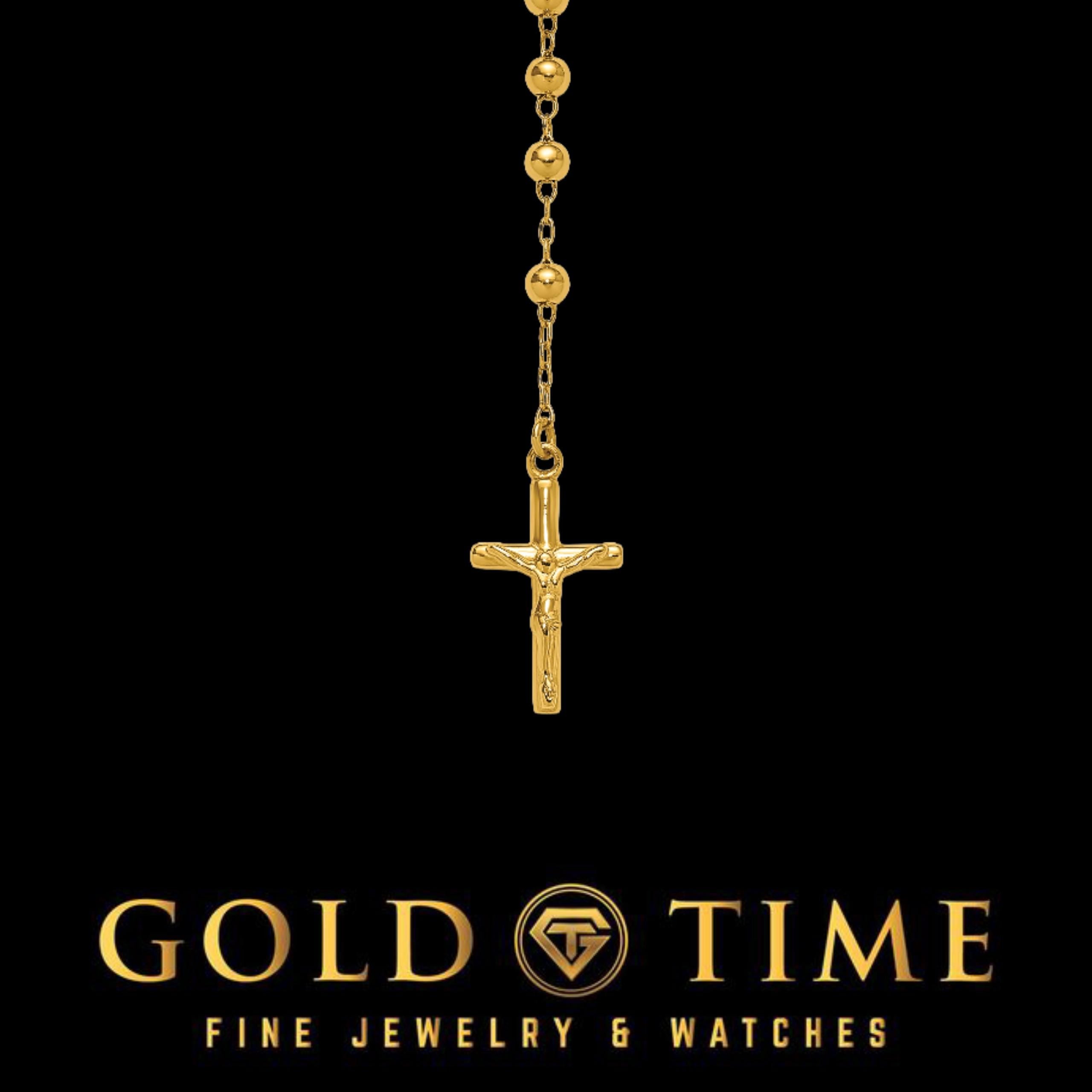 24" Beaded Sterling Silver Rosary Necklace for Men & Women, Polished Finish, Gold-Plated or Silver, Catholic Cross Gift Jewelry