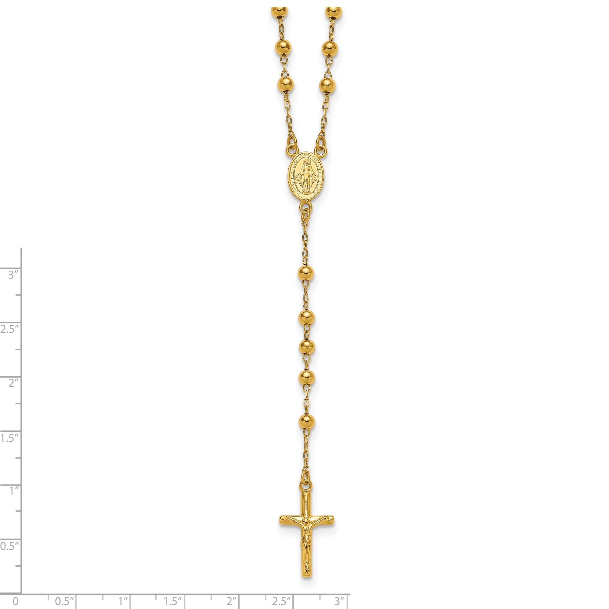 24" Beaded Sterling Silver Rosary Necklace for Men & Women, Polished Finish, Gold-Plated or Silver, Catholic Cross Gift Jewelry