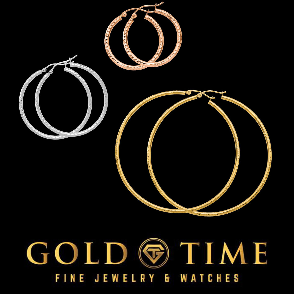 14K or 10K Real Gold Diamond-Cut Hoop Earrings for Women, 2 MM Width, Lightweight Polished Finish, Classic Round Hoops, Multiple Sizes