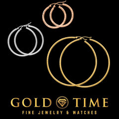 14K or 10K Real Gold Diamond-Cut Hoop Earrings for Women, 2 MM Width, Lightweight Polished Finish, Classic Round Hoops, Multiple Sizes