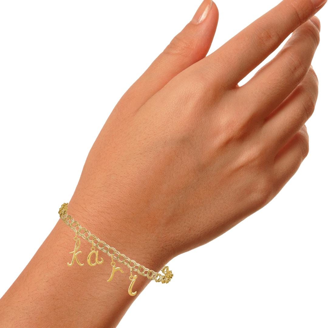 10k or 14k Yellow Gold Script Initial Charm Pendant  Lowercase Letter Necklace or Bracelet Charm  Dainty Custom Gold Jewelry Gift