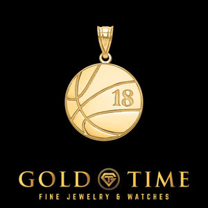 Yellow gold basketball pendant with the jersey number 18