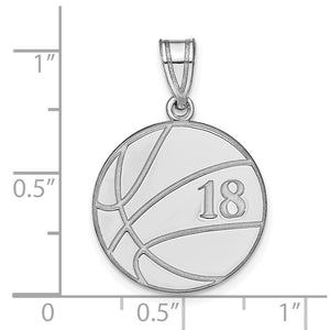 Size chart showing a white gold basketball pendant beside a ruler, about three quarters of an inch