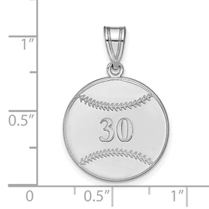 Size chart for the custom baseball number pendant, about 1 inch tall including the bail