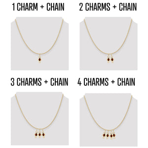 Boy birthstone charm with chain options: 1, 2, 3, or 4 charms on a gold chain