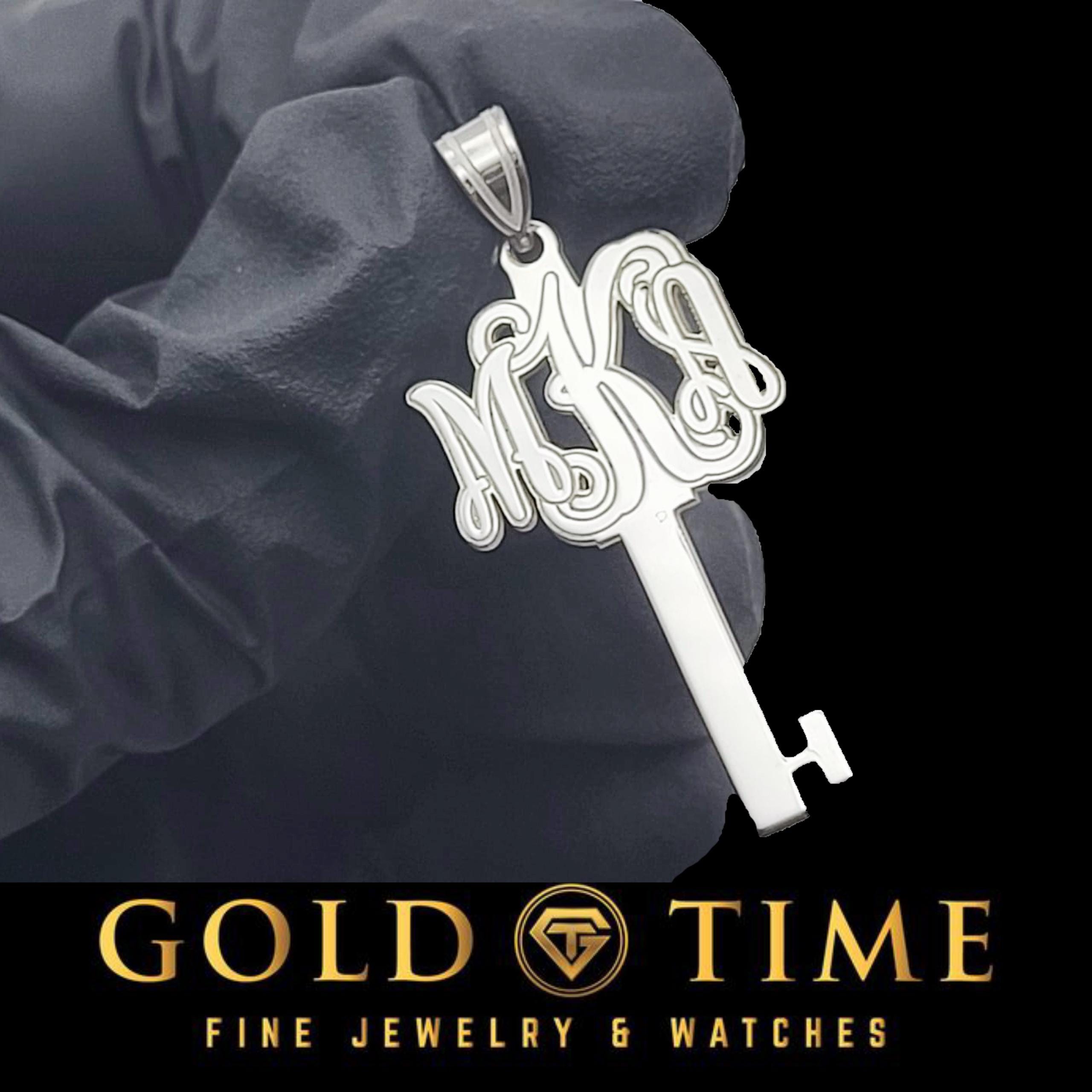 Personalized Script Monogram Key Necklace in Sterling Silver or Gold, Custom Initial Pendant, Gift for Her, Polished Finish, 1620" Chain