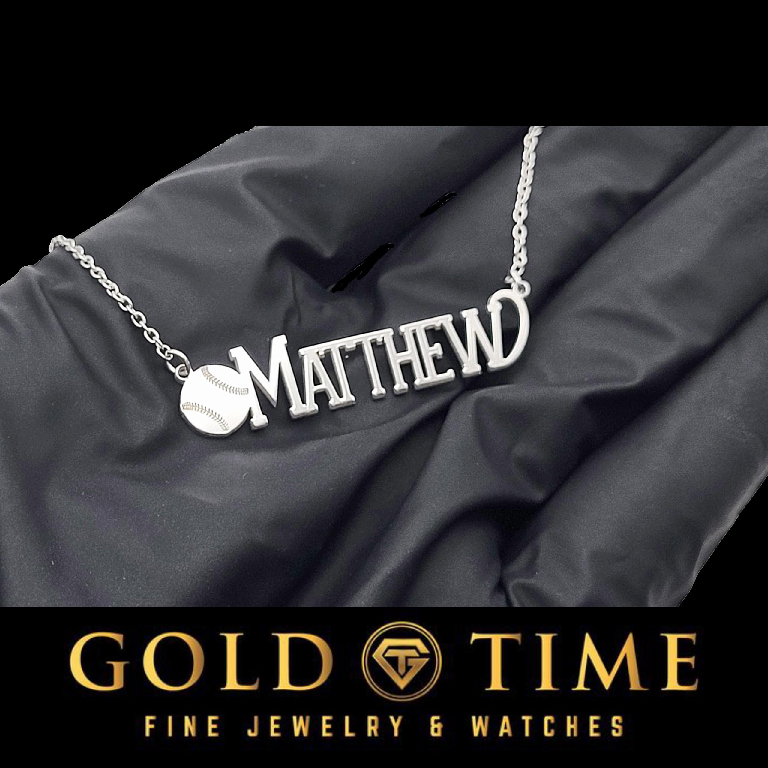 Custom Baseball Name Necklace: Sterling Silver, 10k, or 14k Gold