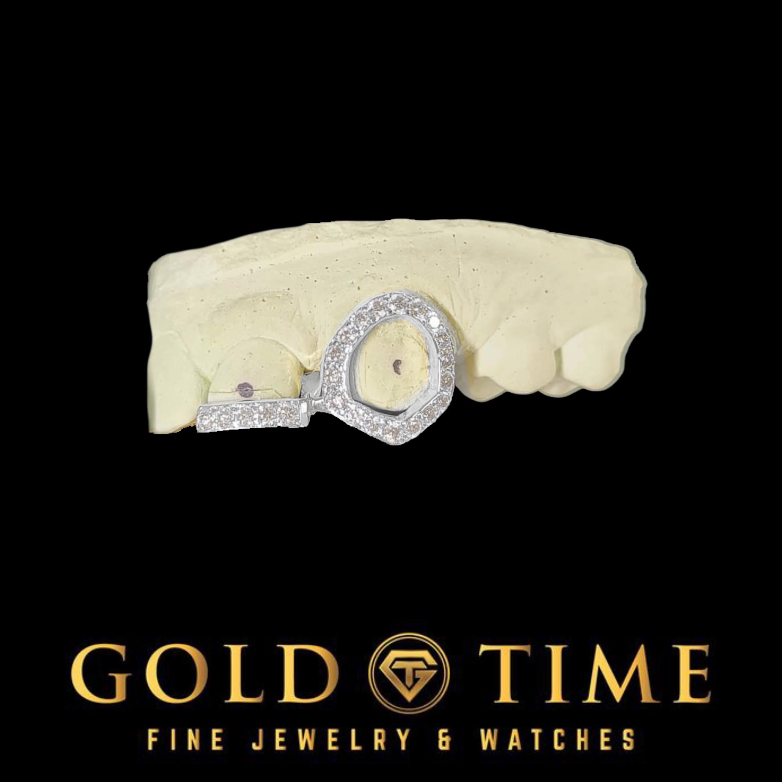 Custom Moissanite Double Cap Grillz: Iced Canine Fang & Tip - Gold or Silver