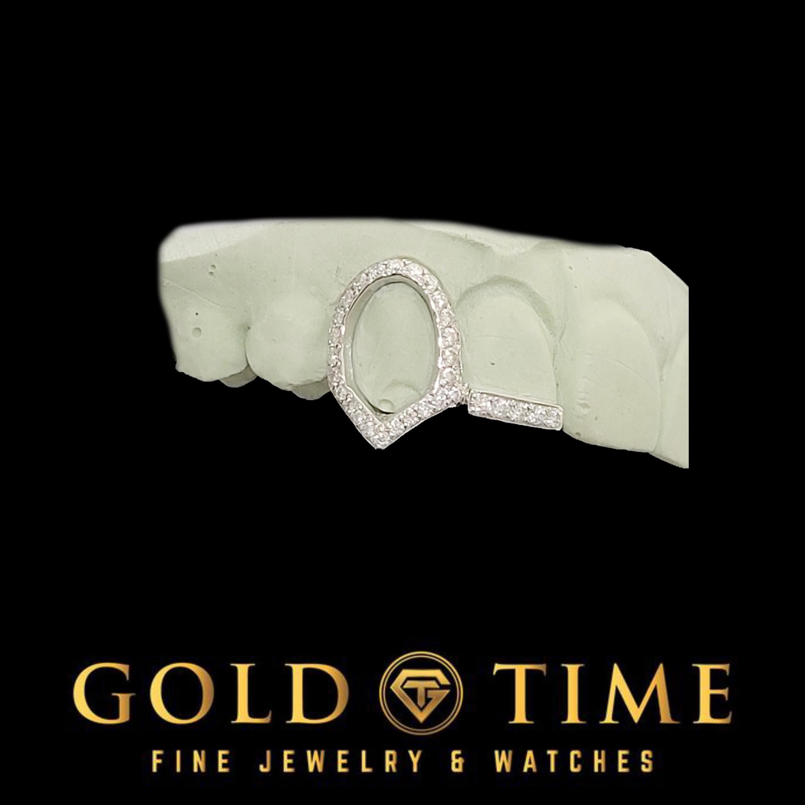 Custom Moissanite Double Cap Grillz: Iced Canine Fang & Tip - Gold or Silver