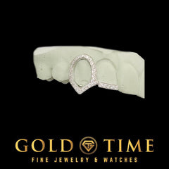 Custom Moissanite Double Cap Grillz: Iced Canine Fang & Tip - Gold or Silver