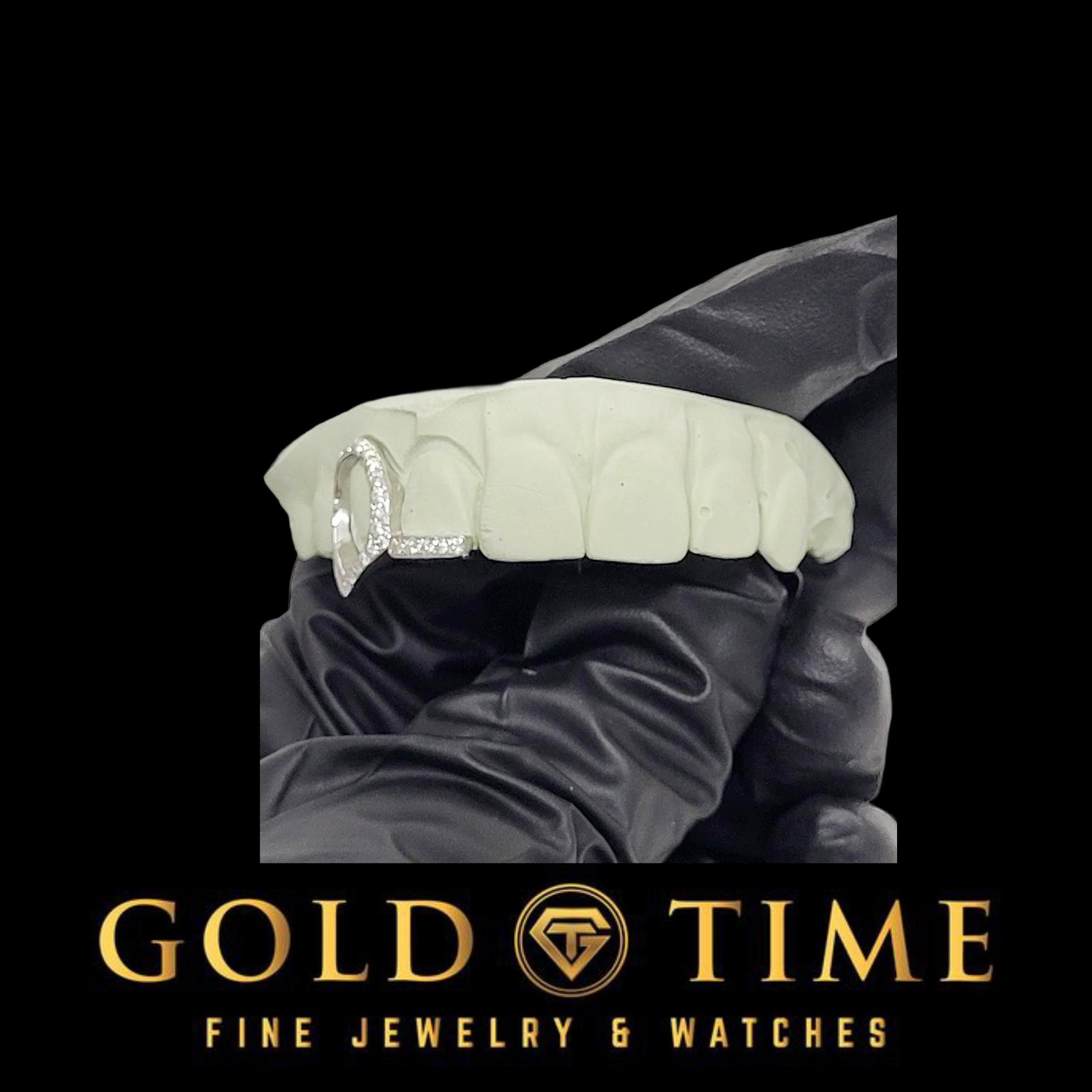 Custom Moissanite Double Cap Grillz: Iced Canine Fang & Tip - Gold or Silver