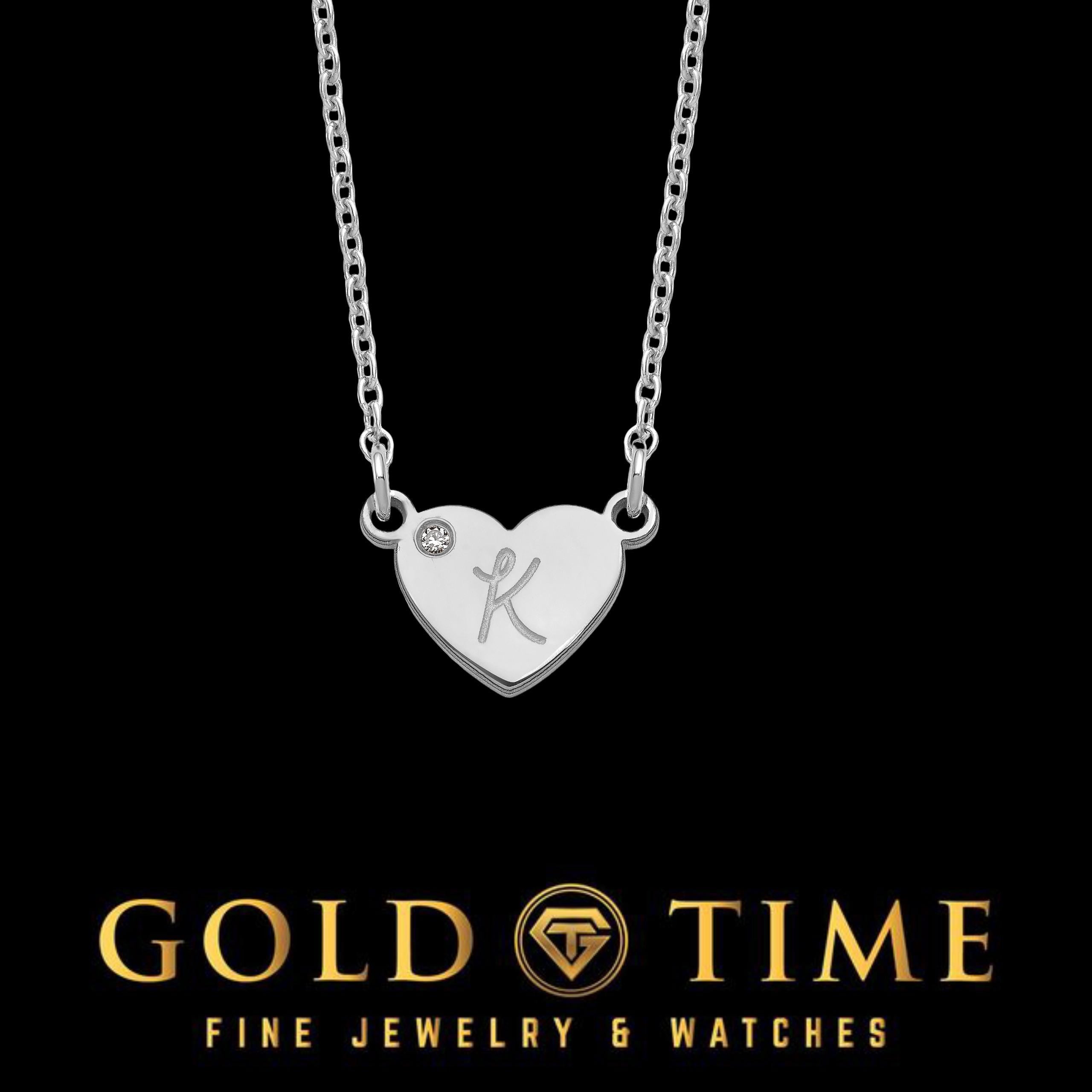 Custom Heart Initial Necklace with Diamond - Personalized Dainty Pendant - 18" Cable Chain - Sterling or Gold - Gift Box Included