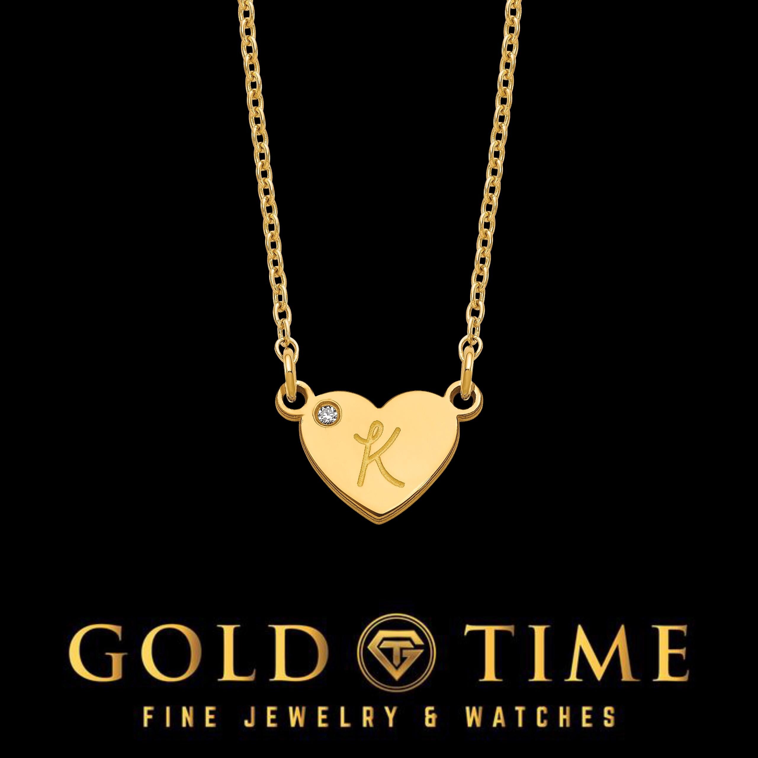 Custom Heart Initial Necklace with Diamond - Personalized Dainty Pendant - 18" Cable Chain - Sterling or Gold - Gift Box Included