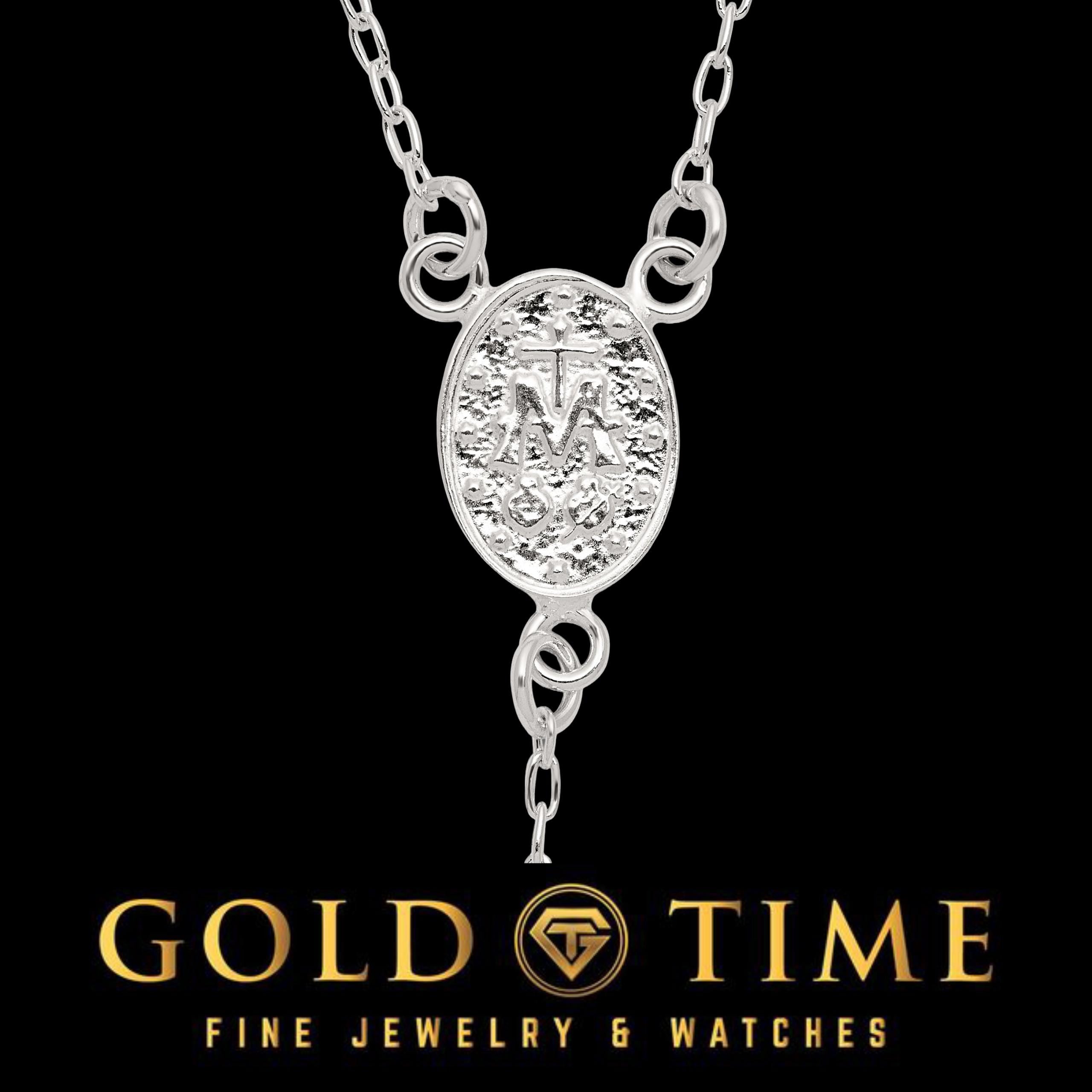 24" Beaded Sterling Silver Rosary Necklace for Men & Women, Polished Finish, Gold-Plated or Silver, Catholic Cross Gift Jewelry