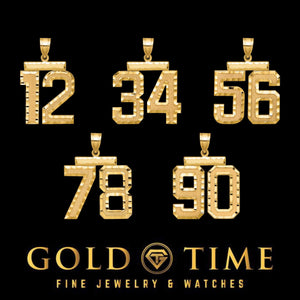 Yellow gold number pendants in pairs from 12 through 90 shown together