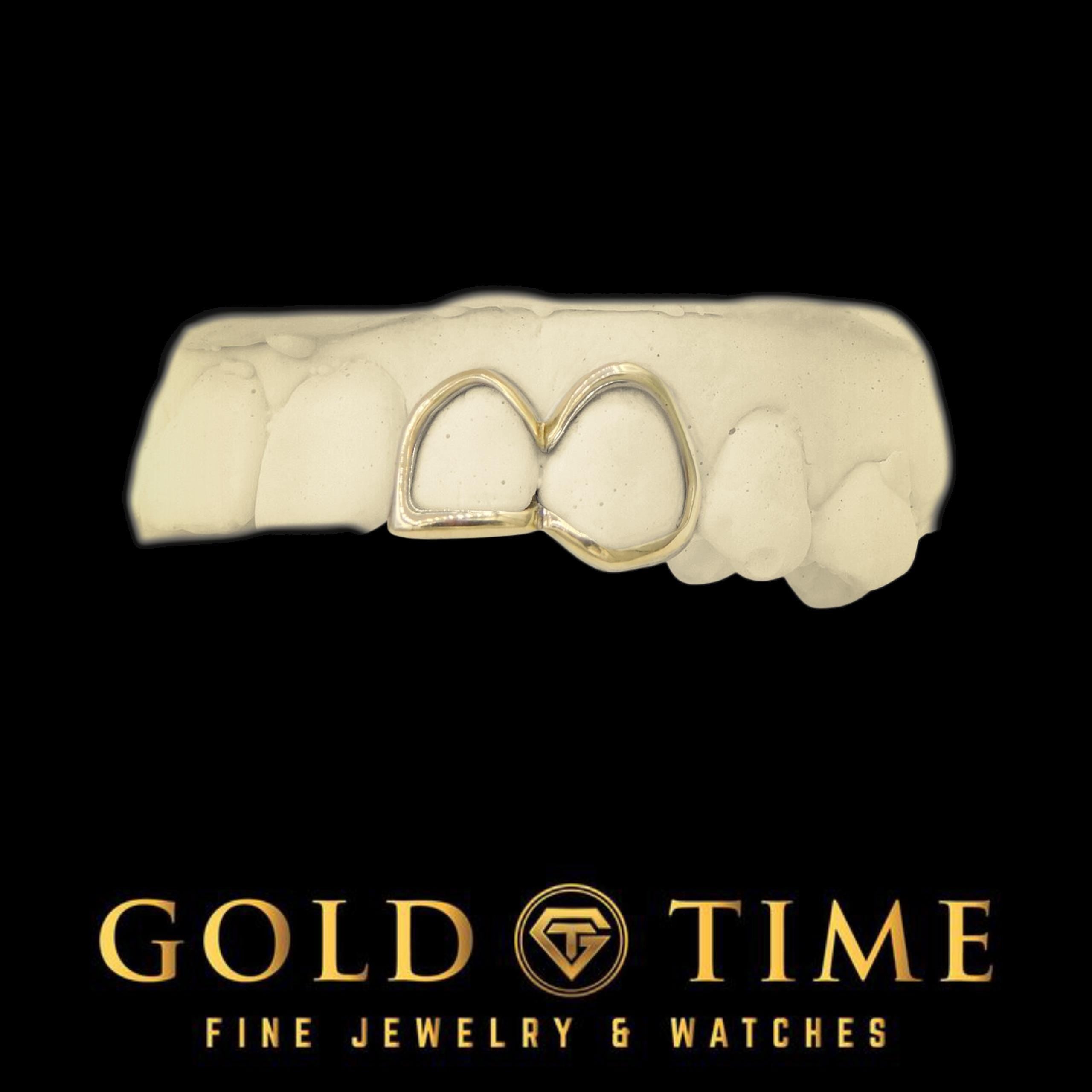 Custom 2-Piece Open Face Grillz with Impression Kit - Double Cap Minimalist Teeth Grill - Personalized Silver or Gold Grillz - Made to Order