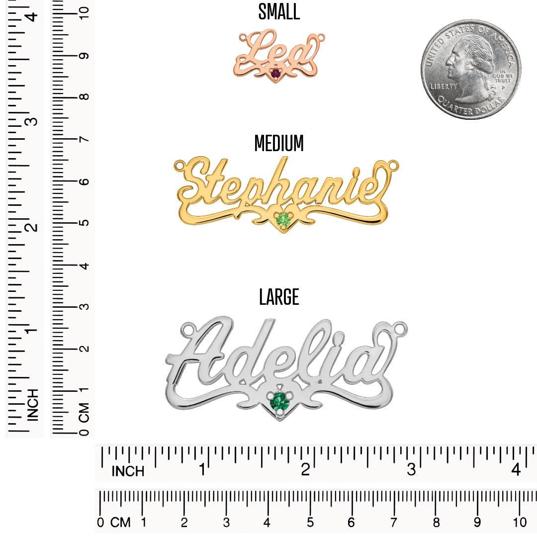 Custom Cursive Name Necklace: Heart & Birthstone, 14K Gold or Sterling Silver