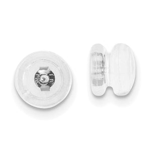 Silicone slider earring back with a sterling silver core, front and side views
