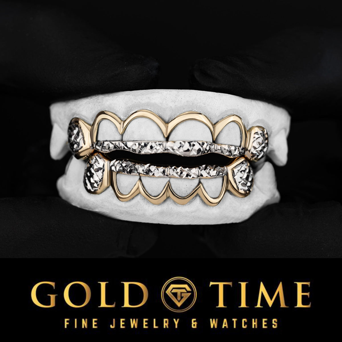 Custom Two-Tone Trillion Grillz: Handmade 12-Piece Set, Impression Kit