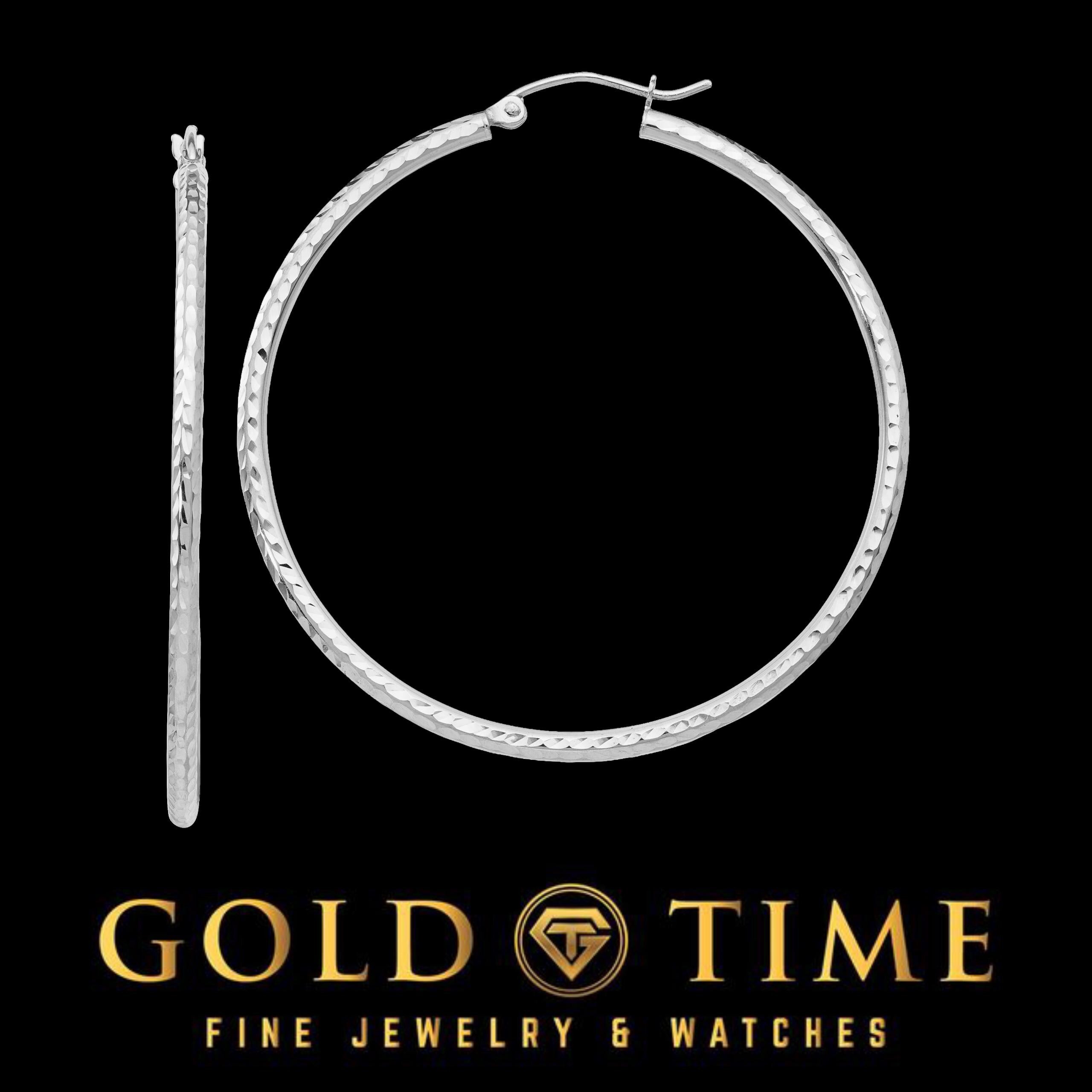 14K or 10K Real Gold Diamond-Cut Hoop Earrings for Women, 2 MM Width, Lightweight Polished Finish, Classic Round Hoops, Multiple Sizes