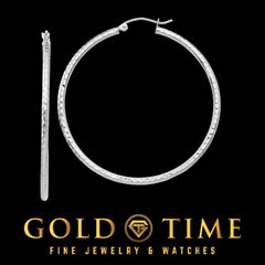 14K or 10K Real Gold Diamond-Cut Hoop Earrings for Women, 2 MM Width, Lightweight Polished Finish, Classic Round Hoops, Multiple Sizes