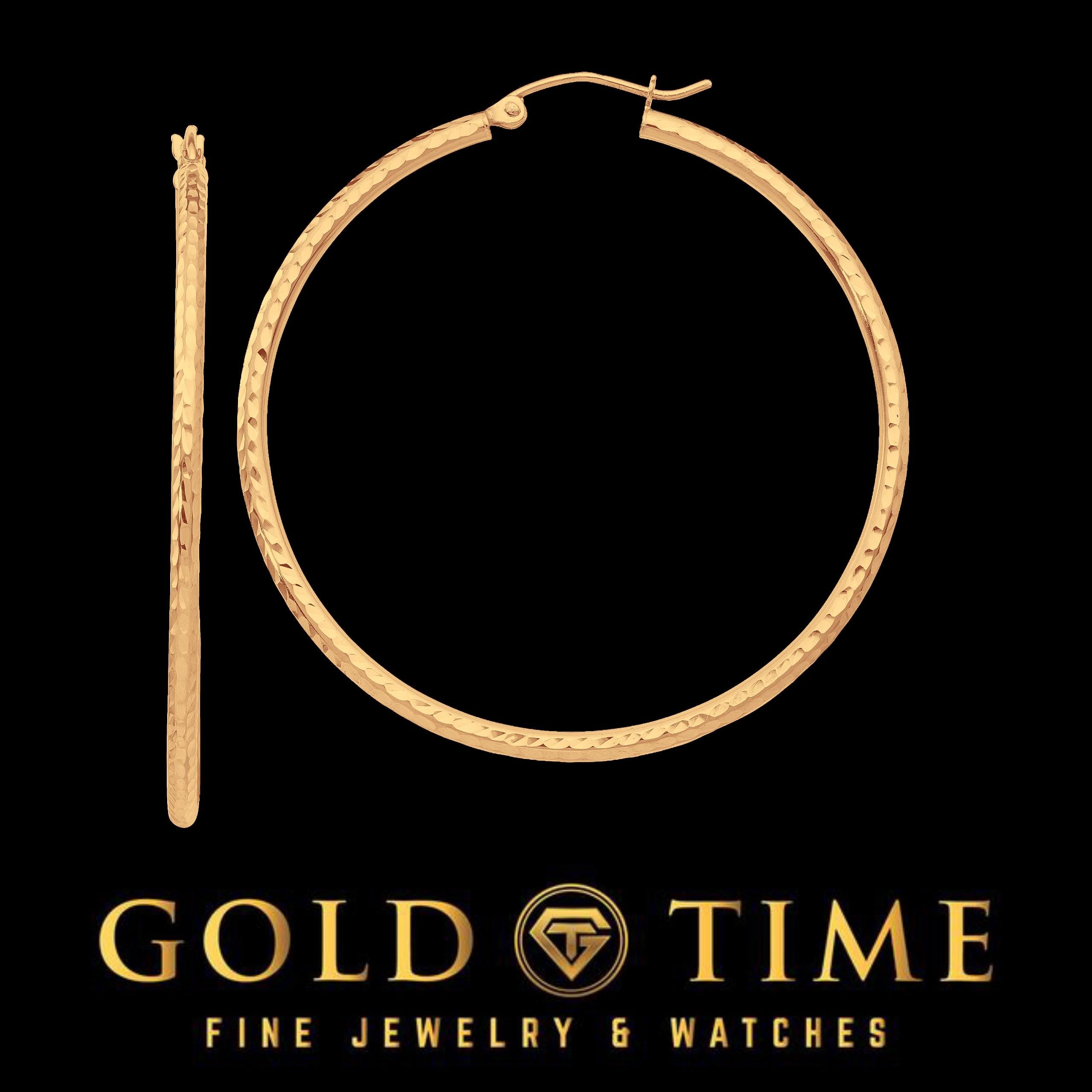 14K or 10K Real Gold Diamond-Cut Hoop Earrings for Women, 2 MM Width, Lightweight Polished Finish, Classic Round Hoops, Multiple Sizes