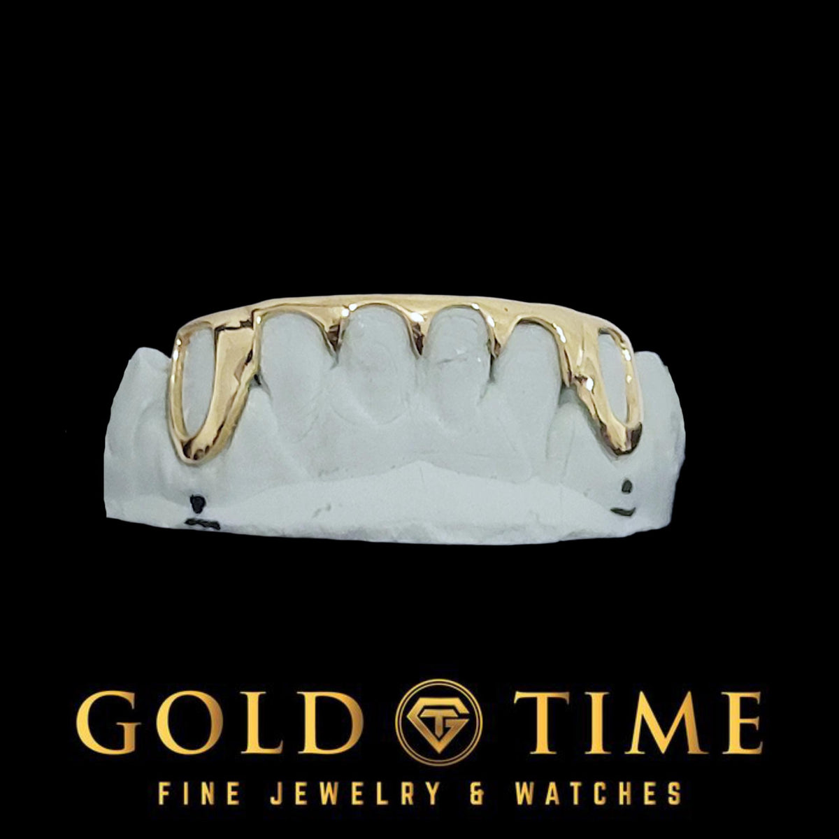Custom Gold Grillz  6-Piece Bottom Open Face Canines with Spike Center Tips - Handmade - Silver, 10k, 14k - Yellow, White, Rose