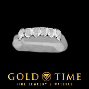White gold 6 tooth diamond dust box grillz, side view
