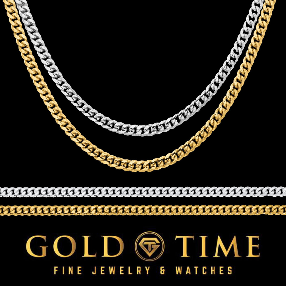 10k or 14k Solid Gold Miami Cuban Chain Necklace or Bracelet  3.5mm Polished Finish Yellow or White Gold  Mens or Womens Jewelry Gift