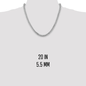 White gold 5.5mm Miami Cuban chain at 20 inch length on a neck form