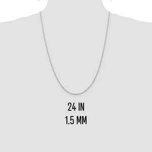 White gold 1.5mm rope chain shown at 24 inches on a neck form