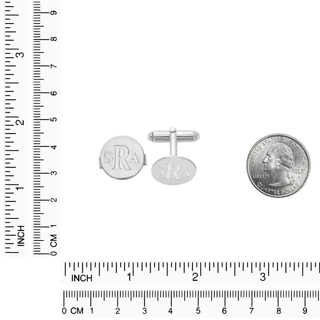 Custom Monogram Cufflinks in Sterling Silver or Gold  Personalized Men's Gift, Engraved Round Cuff Links, Wedding or Groomsmen Gift