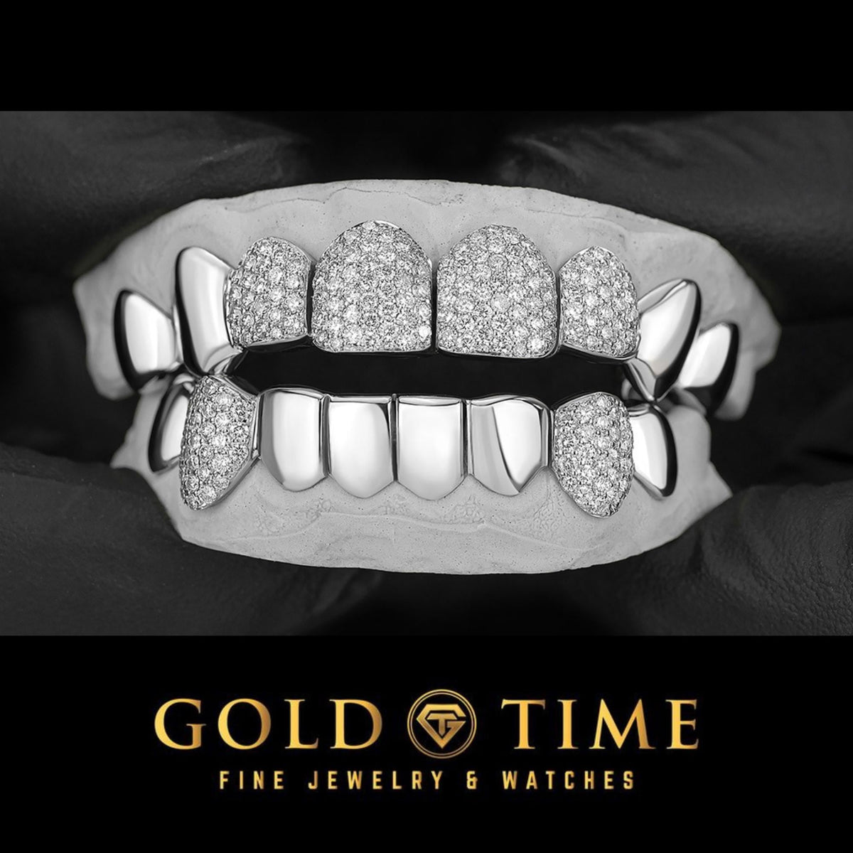 Custom Moissanite Honeycomb Grillz Set: Perm Cut Gold Teeth, Includes Mold Kit