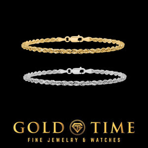 Yellow gold and white gold rope bracelets shown with their lobster clasps