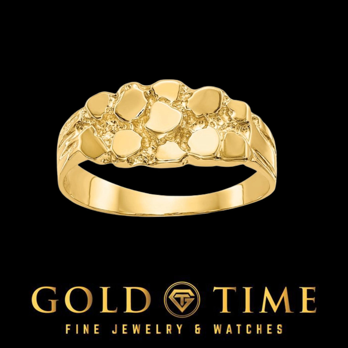 14K Yellow Gold Nugget Ring: Solid Gold Textured Band, Sizes 4-8