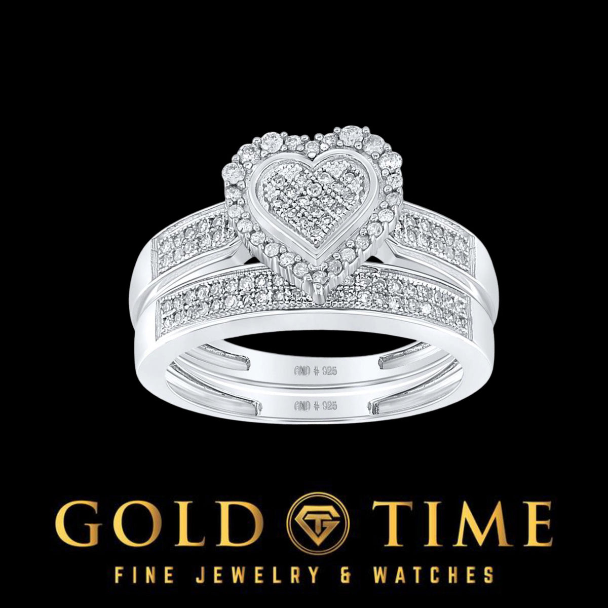 Heart-Shaped Sterling Silver Diamond Bridal Wedding Set for Women | Split Shank Halo Design | Promise Engagement Ring & Band Set
