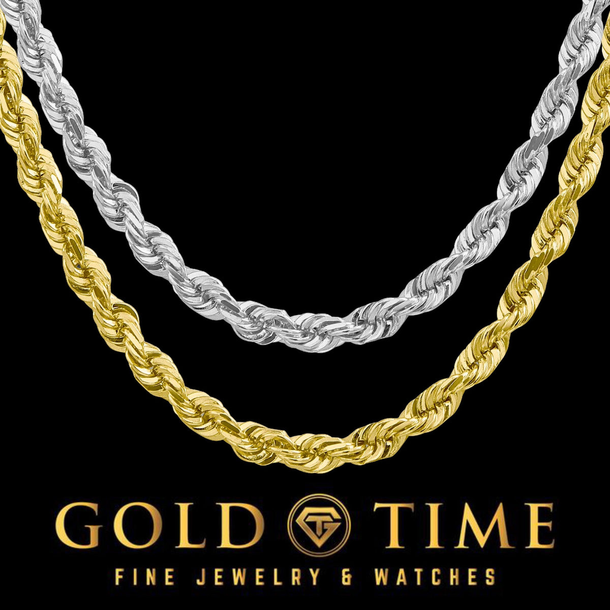 10k or 14K 5.5mm Solid Gold Rope Chain  Diamond-Cut Yellow or White Gold Necklace, Multiple Lengths, Polished Finish, Lobster Clasp