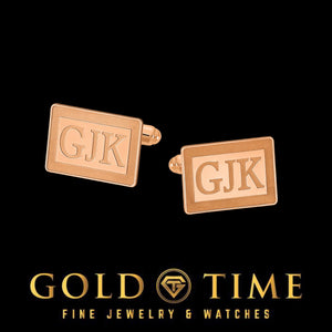 Rose plated rectangle monogram cuff links with initials GJK