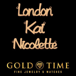 Three rose gold Daisy Dash nameplates reading London, Kai and Nicolette