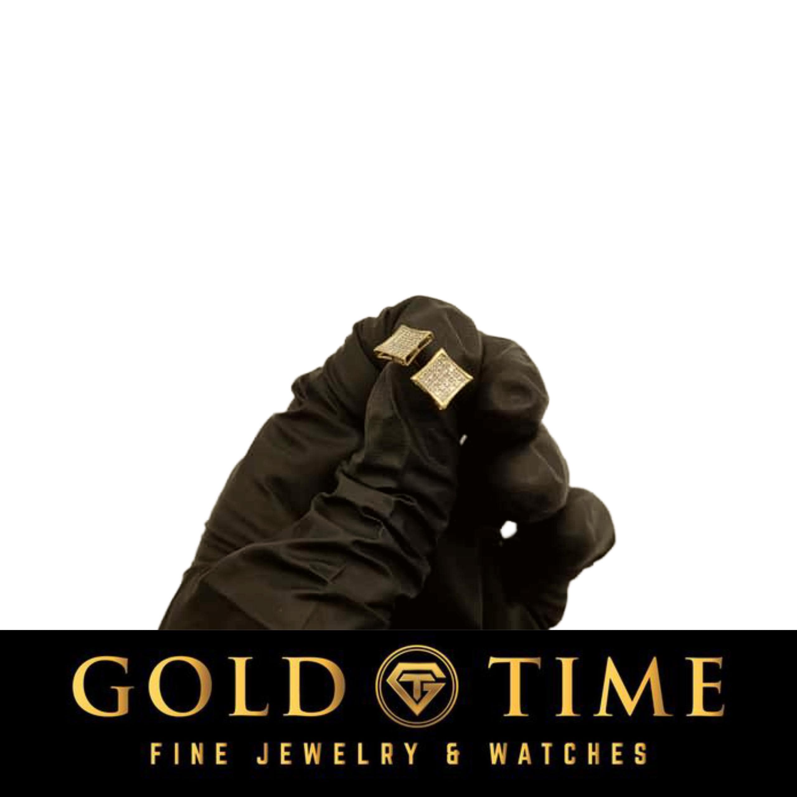 10K Gold Diamond Kite Square Earrings  White or Yellow Gold 1/6 CTW Micro-Pavé Studs for Men or Women  10mm with Gift Box