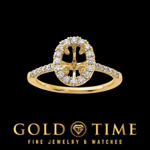 Yellow gold oval halo setting shown without its center stone